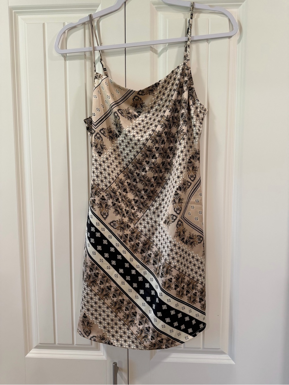 Forever 21 Beige Paisley Slip Dress with Black Accent